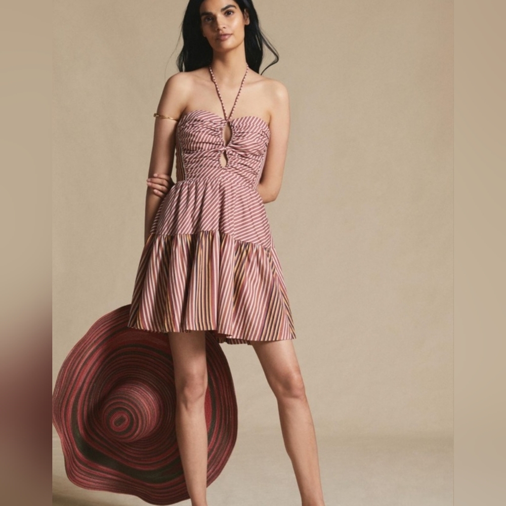 Anthropologie Emily Halter Mini Dress- Red Motif w Pockets